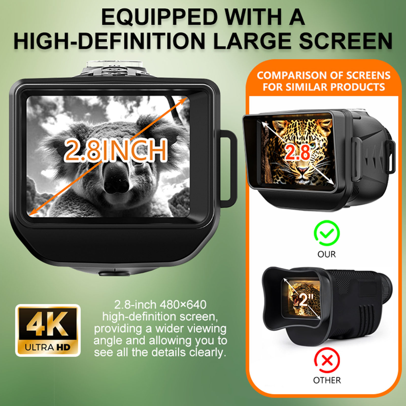 2,8 İnç Büyük Ekranlı 4K Kızıl - Monocular Night Vision incelemesi ve fiyatı